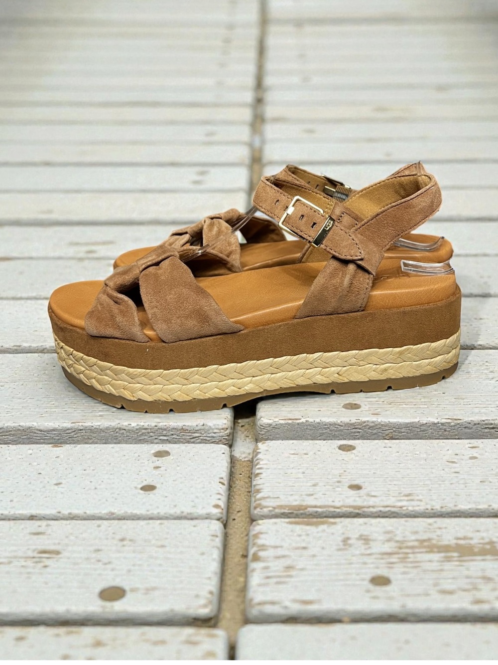 🌻NEW NWOT UGG Neusch Brown Suede Platform Wedge Sandals Jute Wrapped Size 10
